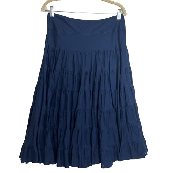INC Int'l Concepts Womens Tiered Prairie Skirt Size 10 Petite Navy 100% Cotton - Picture 1 of 6
